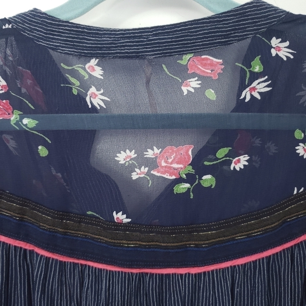 Free People western style floral see through pin stripe shirt size small - Picture 6 of 8